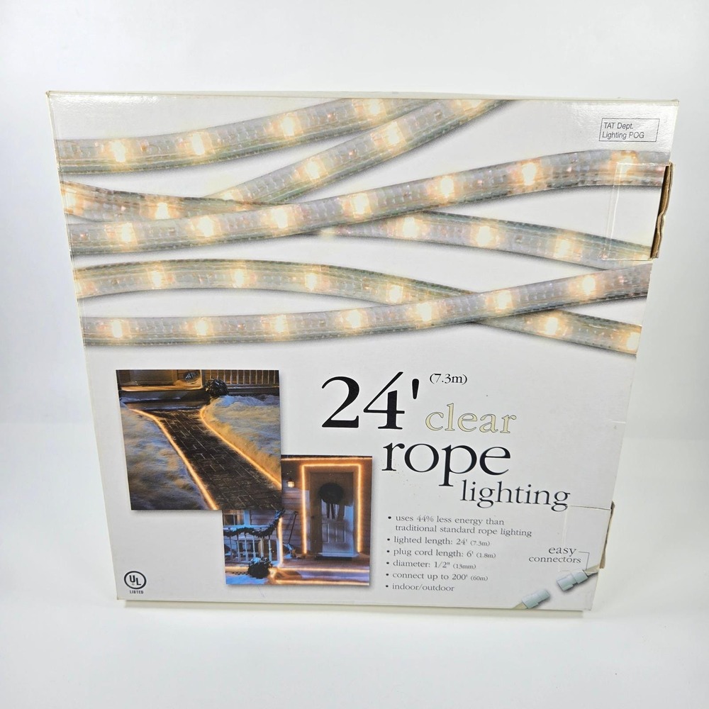 24' Foot Clear Rope Lighting Indoor Outdoor Connectable T70133 Vintage NEW NOS